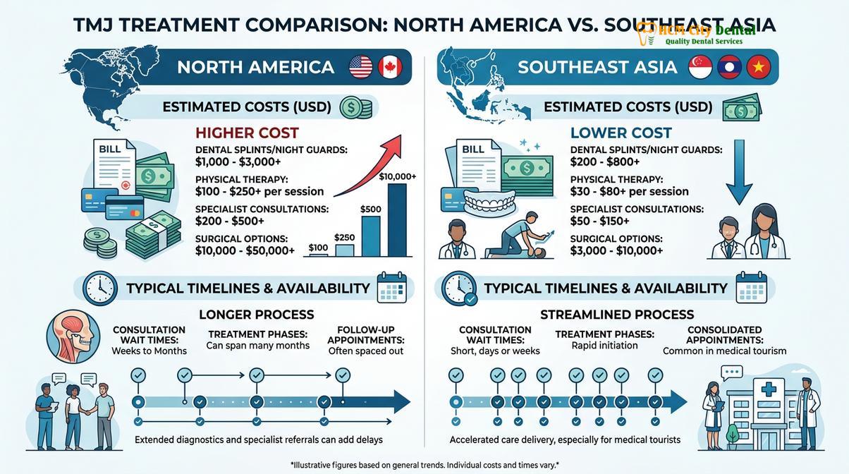 Summary diagram of TMJ Treatment Cost Vietnam vs Canada