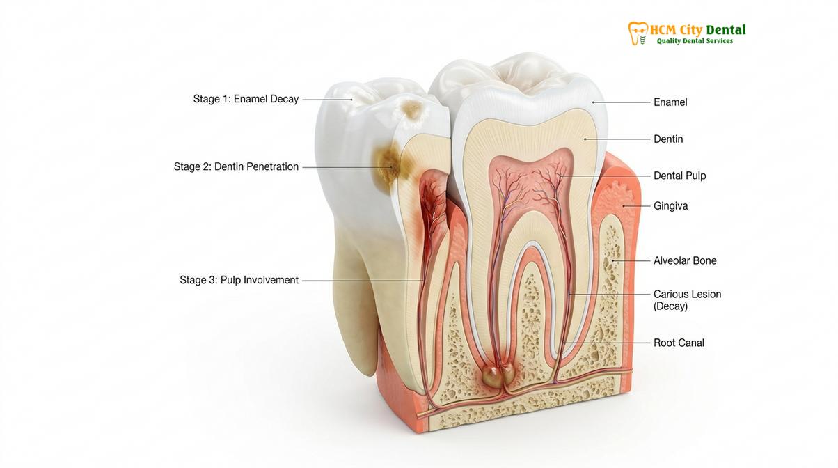 Visual illustration of Tooth Abscess vs Pulpitis