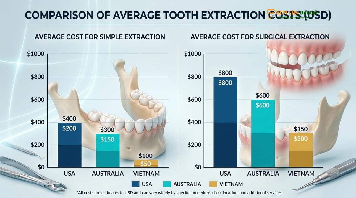 Clinical photography related to Tooth Extraction Cost Vietnam vs USA Australia