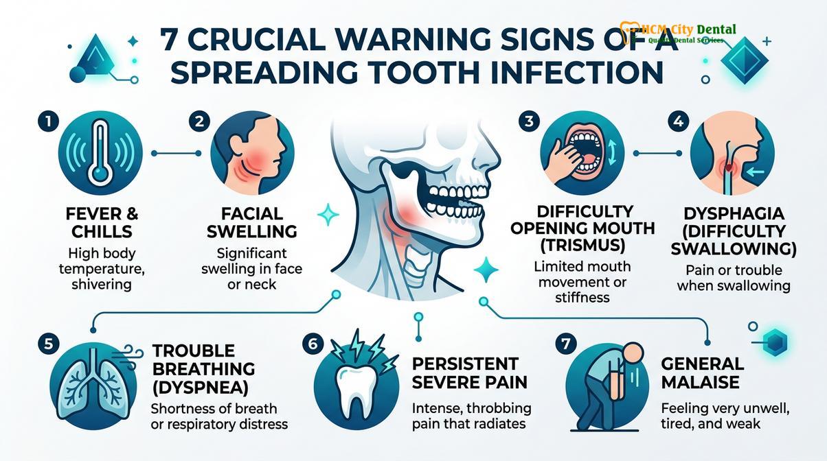 Summary diagram of tooth infection spreading signs