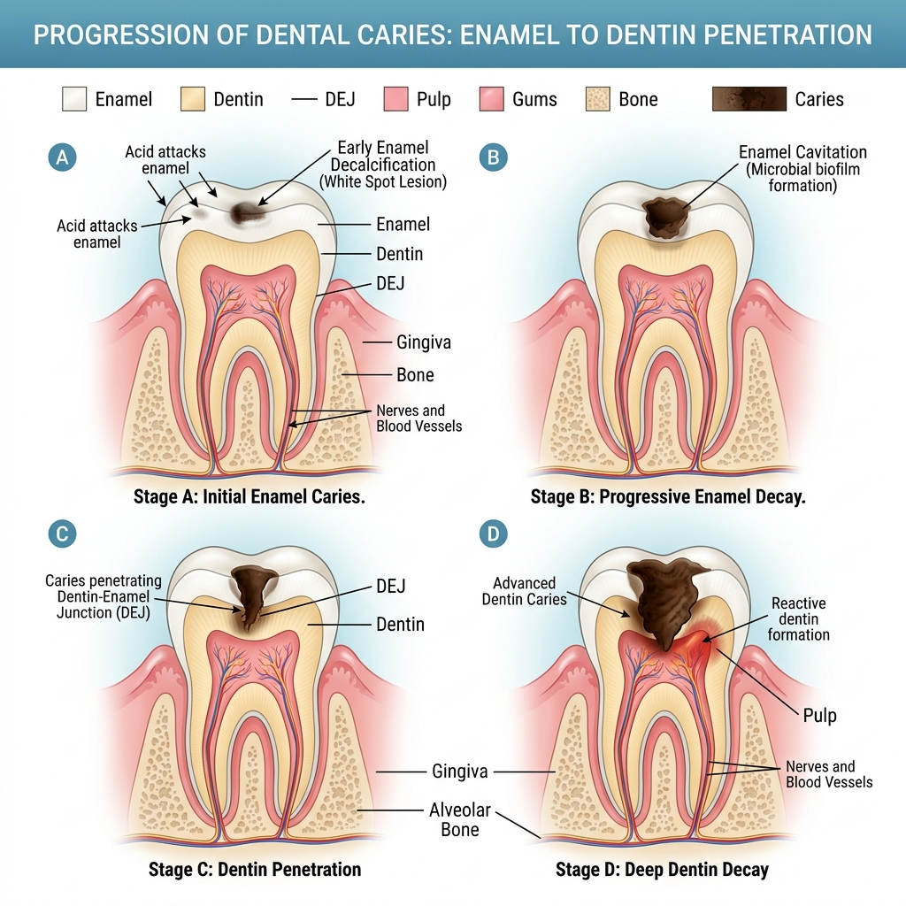 Progression of dental caries into dentin