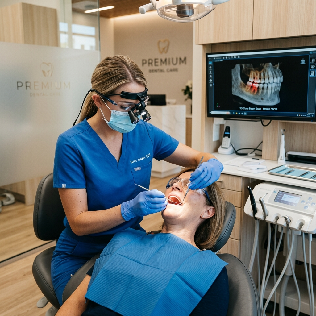 Dentist diagnosing tooth pain in a modern clinic