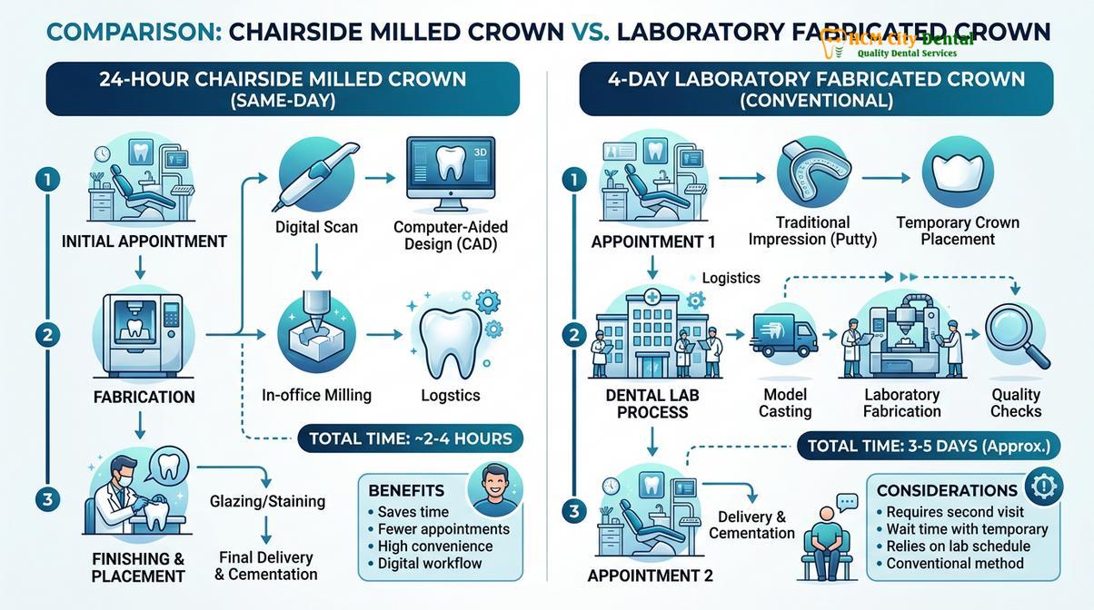 Visual illustration of same day crowns 24 hour dental restoration truth