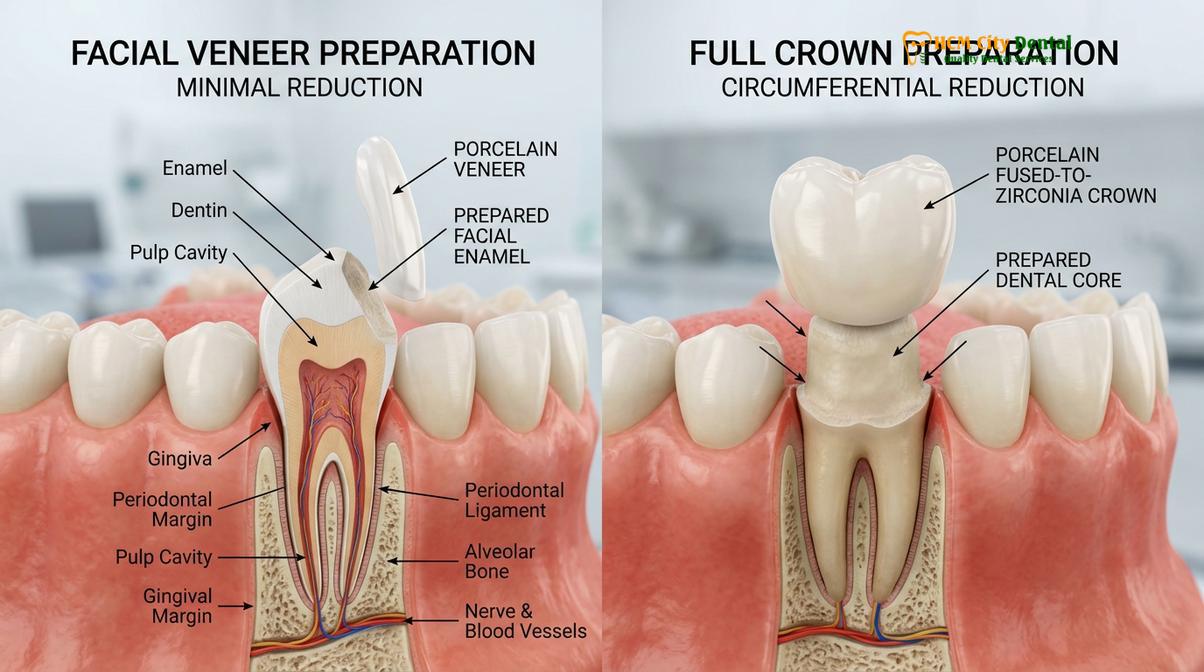 Clinical photography related to veneers vs crowns vs bonding