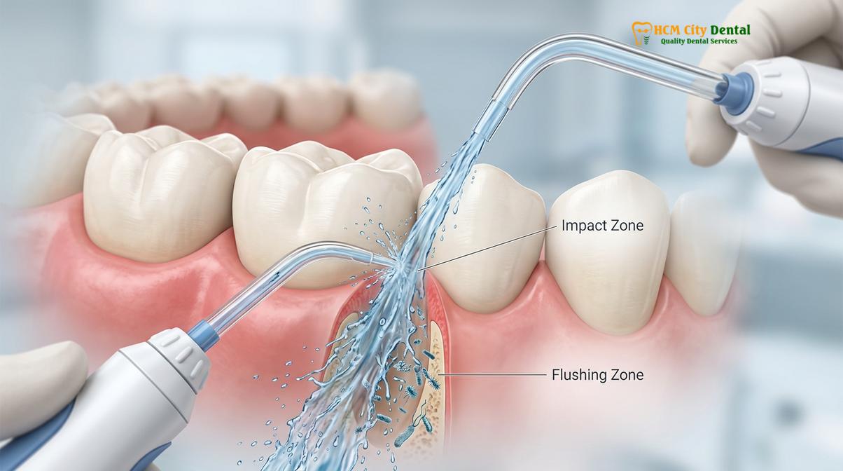 Clinical photography related to water flosser vs string floss scaling