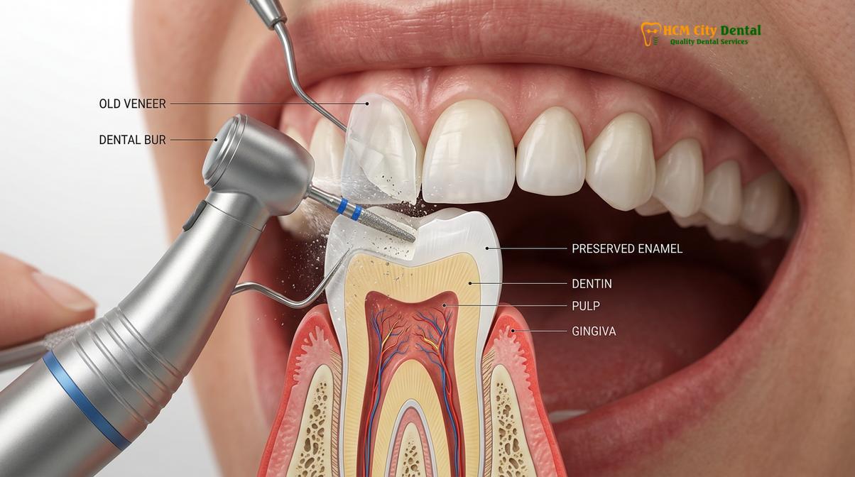 Clinical photography related to replacing old veneers
