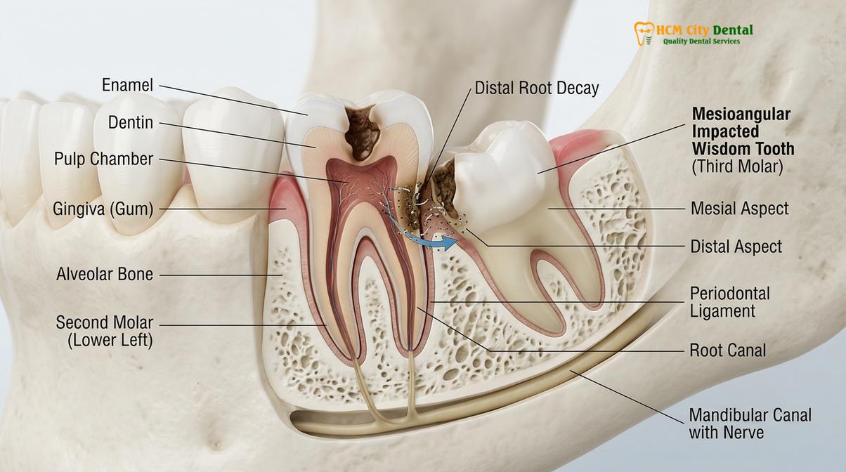 Visual illustration of wisdom tooth cavity damage
