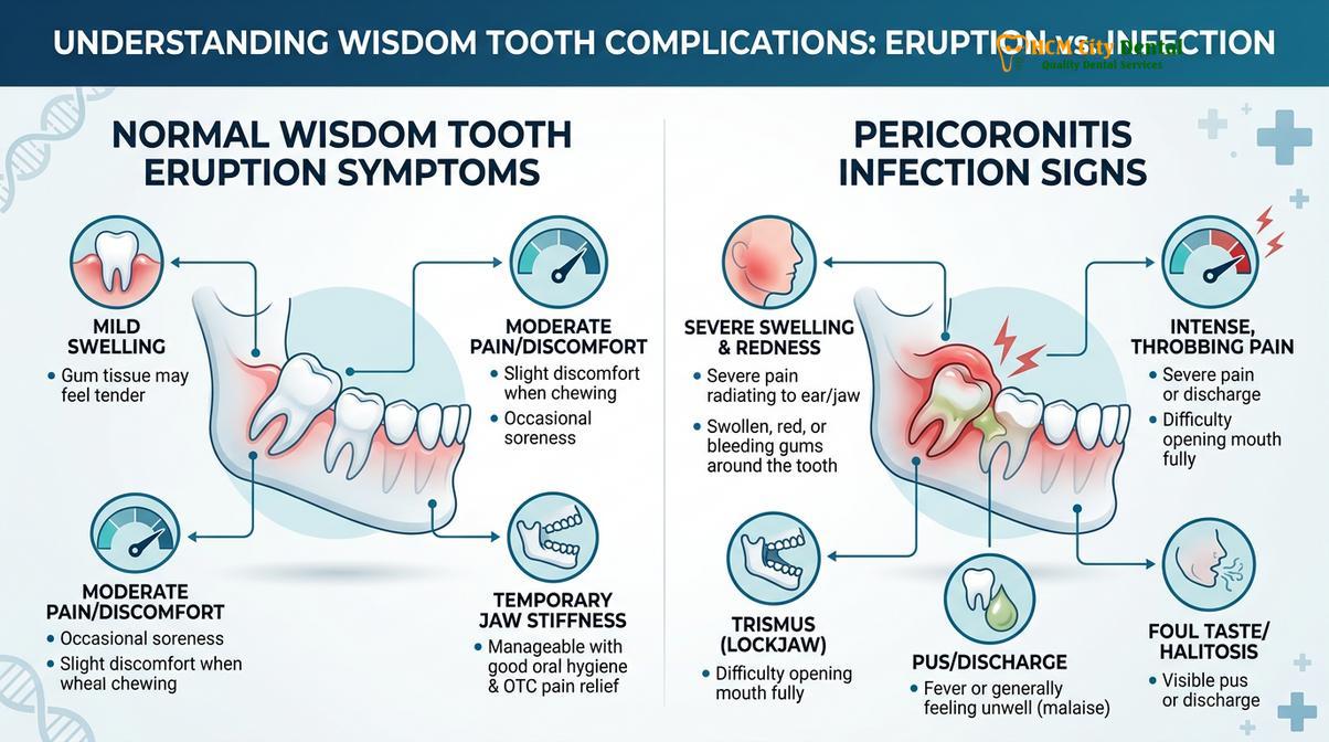 Summary diagram of wisdom tooth coming through pain