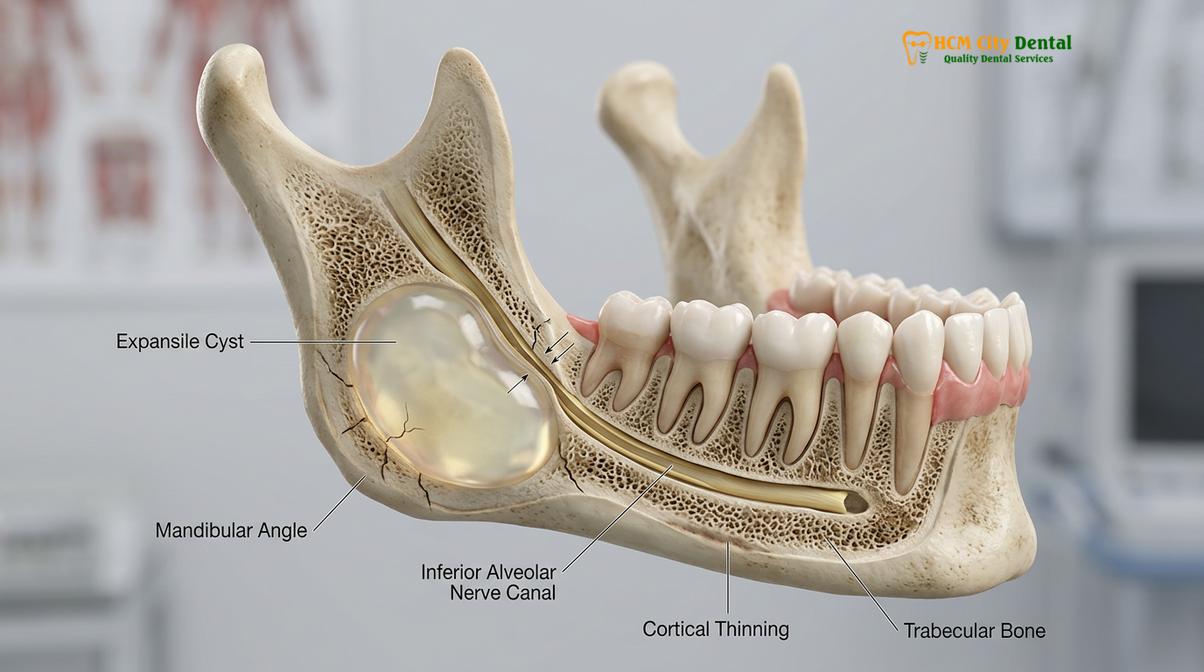 Visual description of wisdom tooth cyst jaw