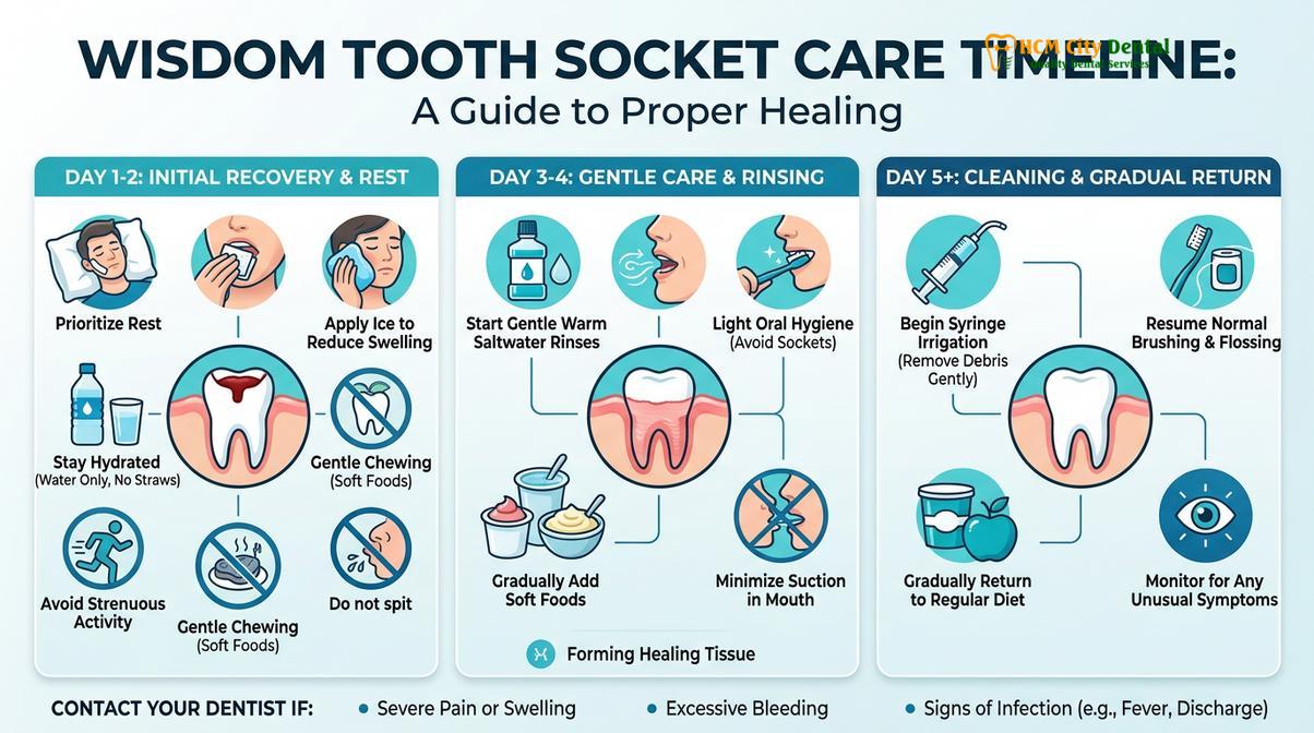 Summary diagram of clean wisdom tooth socket