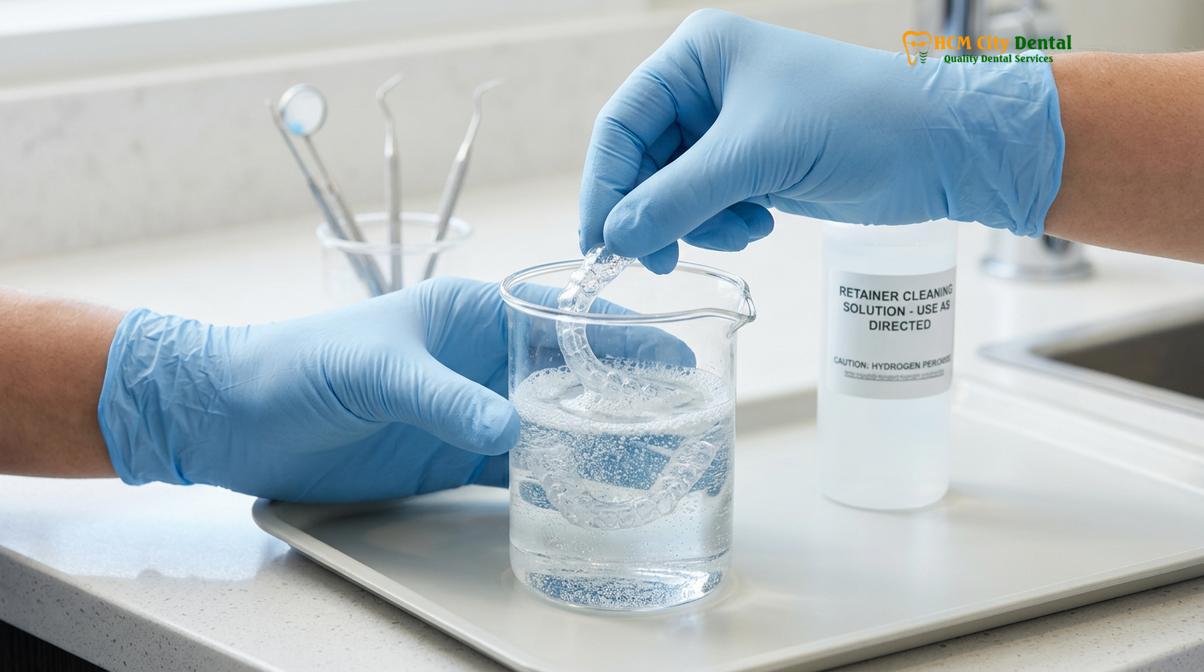 Visual illustration of yellow stains on clear retainer