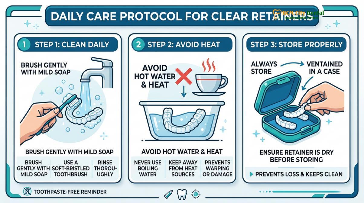 Visual illustration of yellow stains on clear retainer