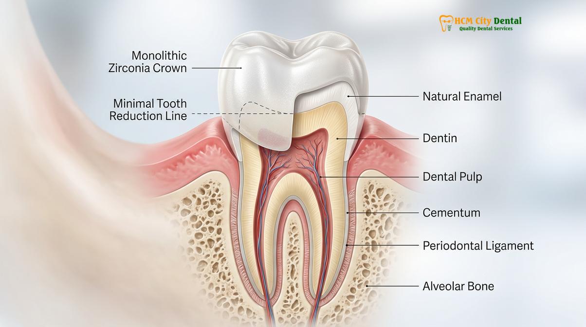 Visual illustration of zirconia crown vs porcelain crown