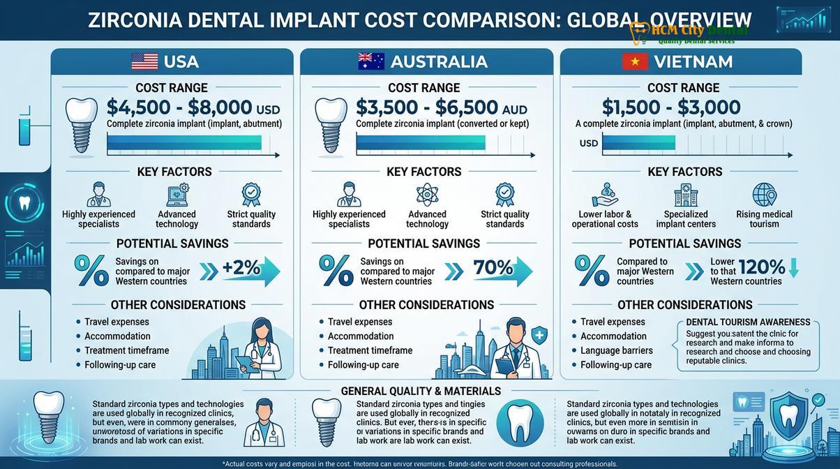 Summary diagram of zirconia implant cost Vietnam