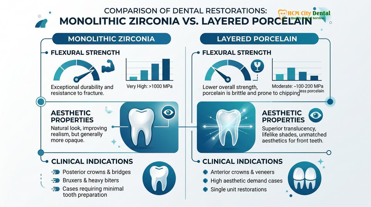 Summary diagram of zirconia vs emax front teeth