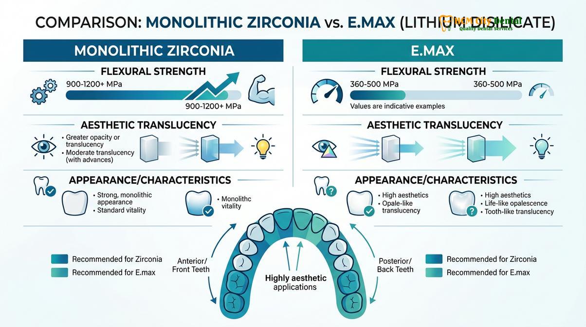Summary diagram of zirconia vs emax overlay