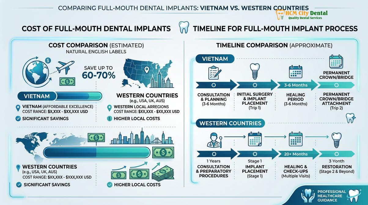 Summary flowchart of all on 4 dental implants cost ho chi minh city