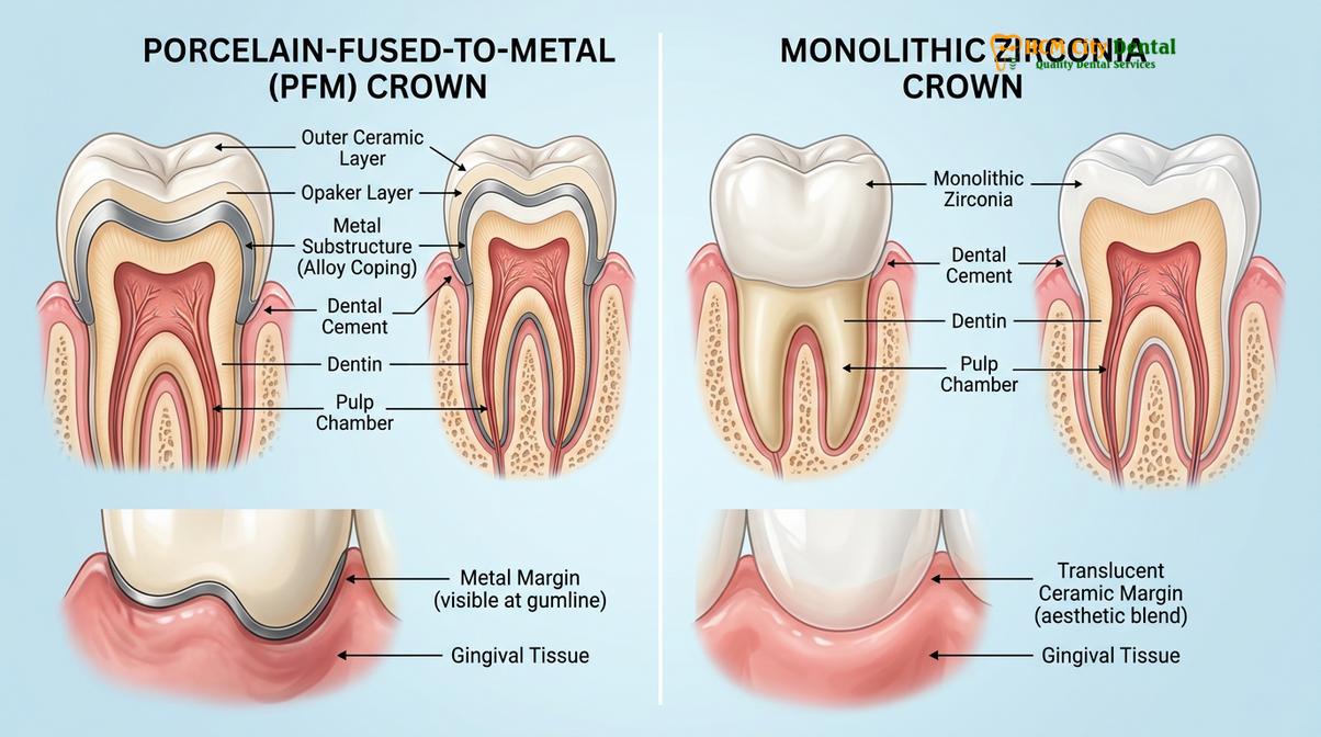 Clinical safety evaluation and metal options for PFM crowns