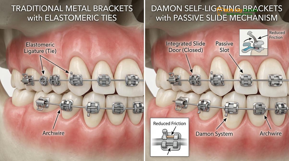 Biomechanical differences between metal, ceramic, and Damon brackets