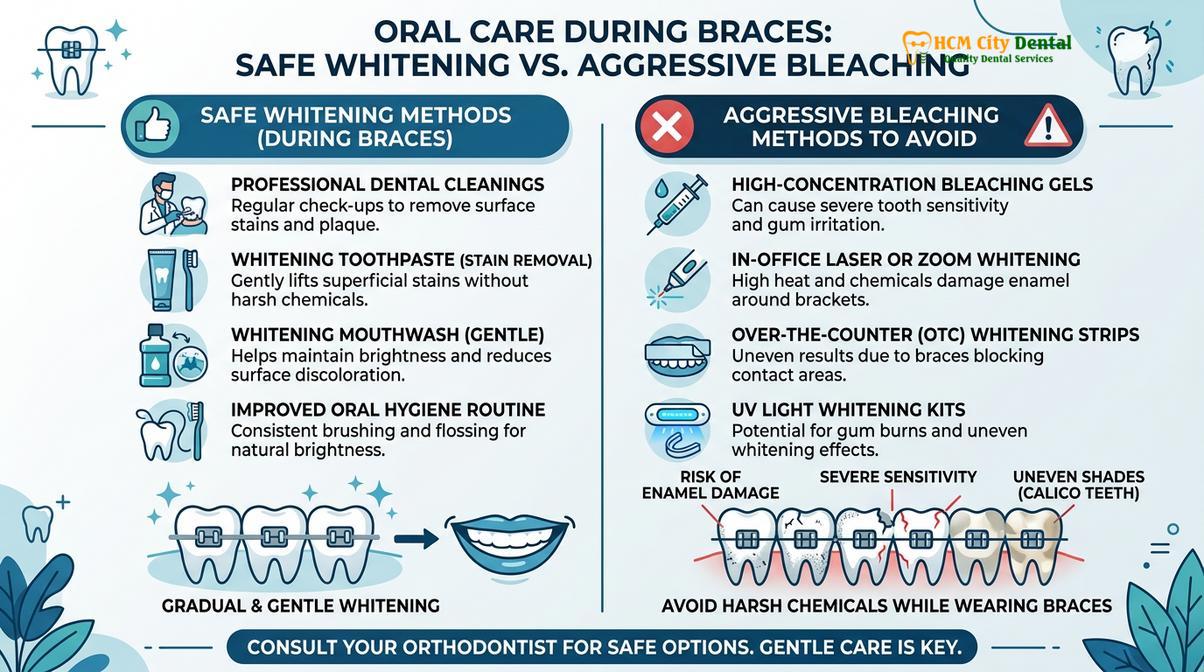 Summary diagram of can i whiten my teeth with braces