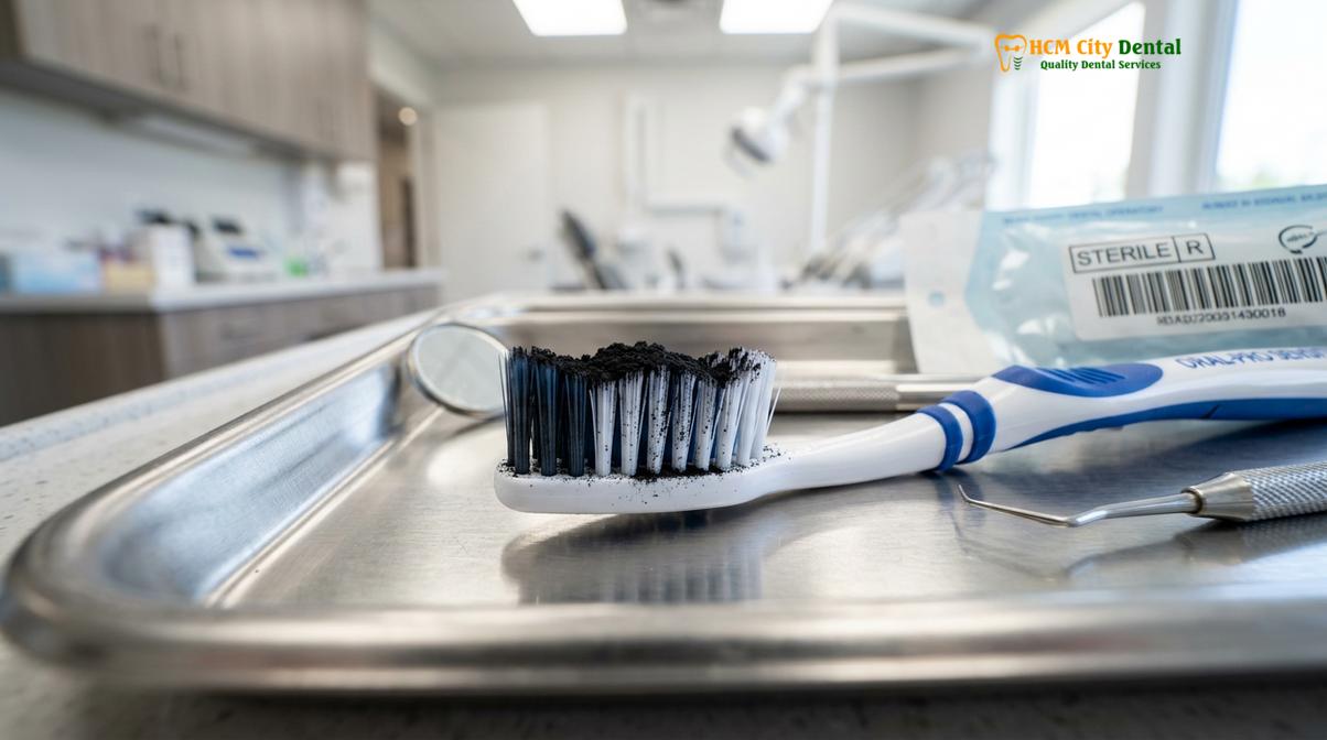 Clinical illustration of charcoal teeth whitening