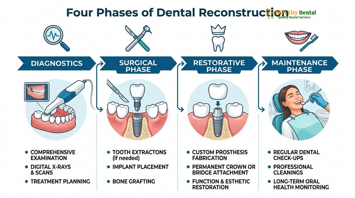 Summary diagram of dental reconstruction before and after
