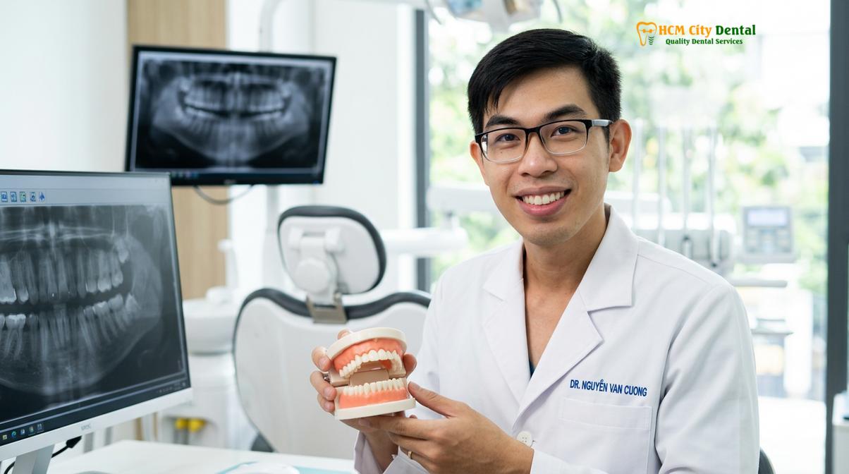 Dr. Nguyen Van Cuong DDS discussing implant restorations