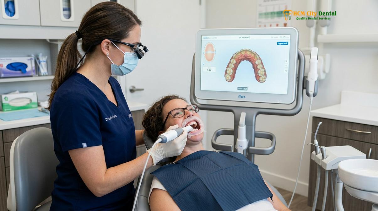 Visual illustration of pediatric dental exams at HCMC Dental Clinic