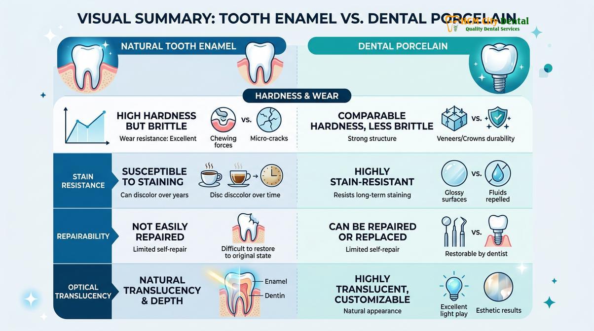 Summary diagram of enamel vs porcelain