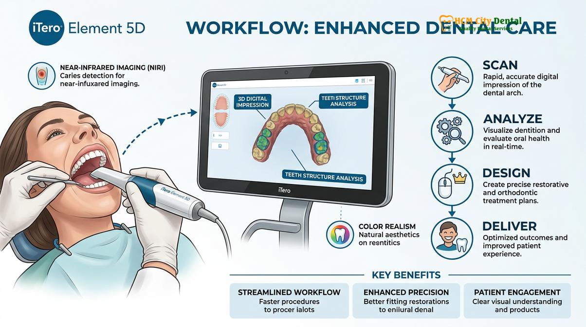 iTero Element 5D digital scan simulation for precise bridge fabrication.