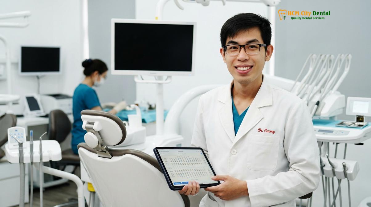 Dr. Nguyen Van Cuong providing expert consultation at HCMC Dental Clinic.