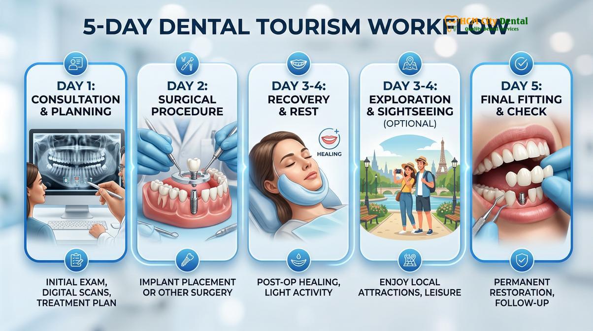 Typical clinical workflow and mechanism of dental tourism vietnam from australia