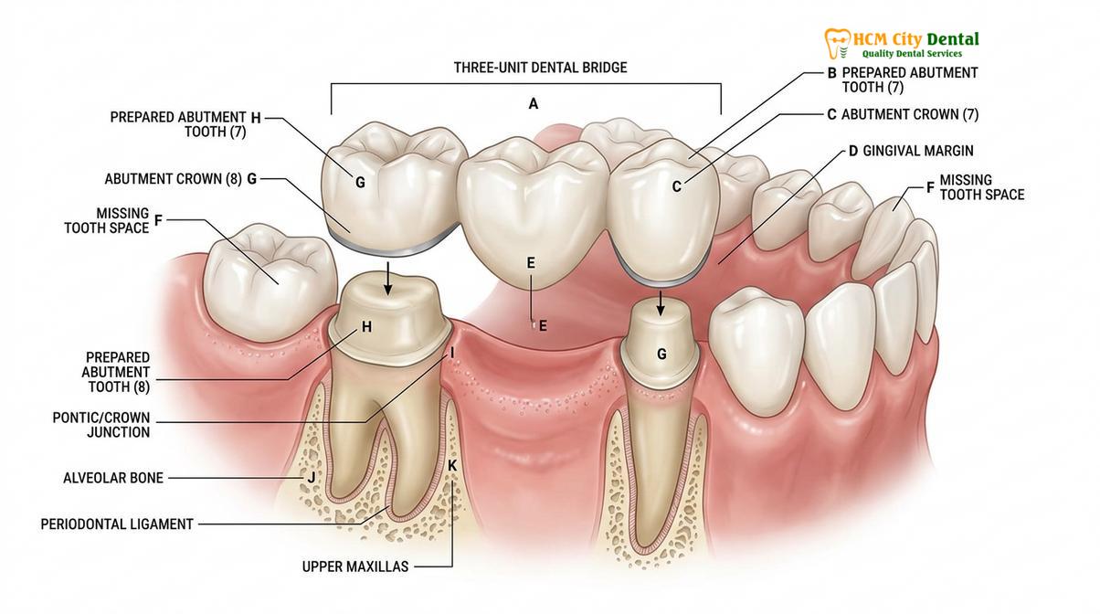 Clinical illustration of full dental bridge