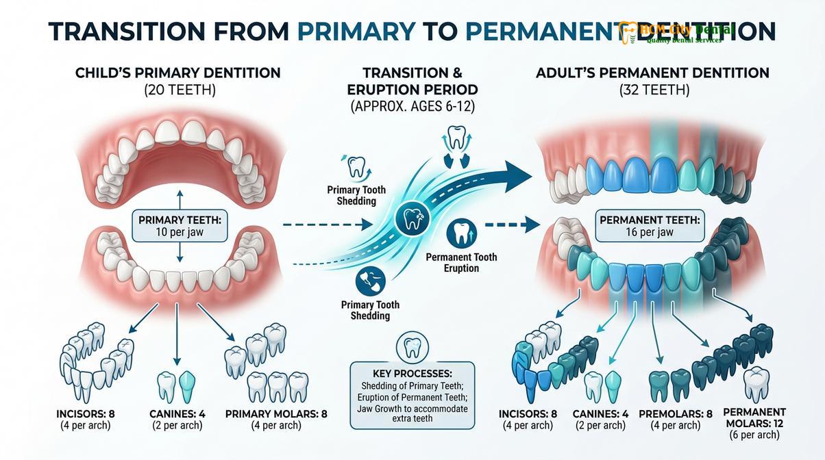 Summary diagram of how many teeth do adults have