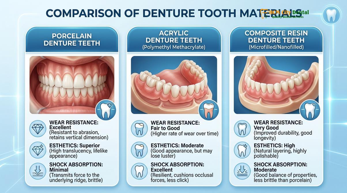 Visual illustration of porcelain denture teeth