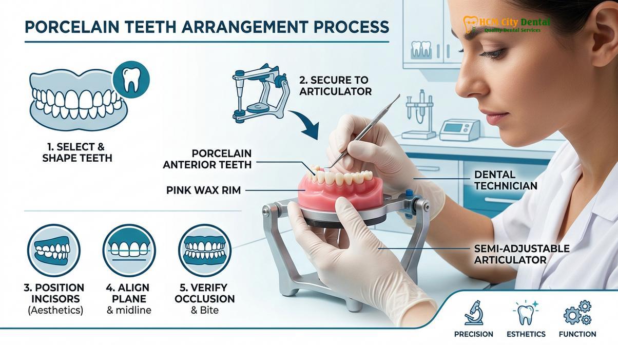 Visual illustration of porcelain denture teeth