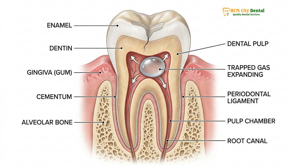Clinical illustration of root canal symptoms while traveling