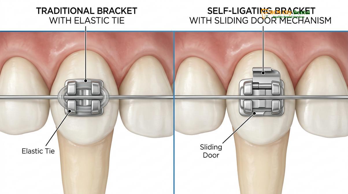 Visual illustration of self ligating ceramic braces