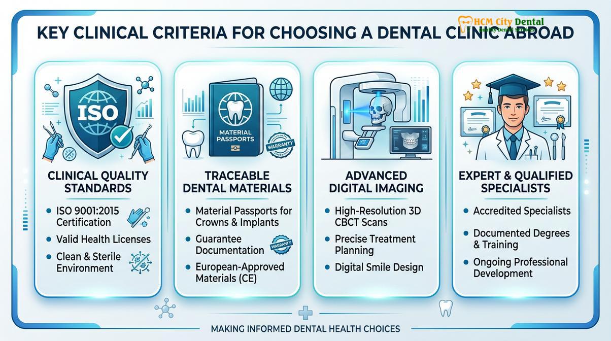 Essential criteria for selecting a safe, high-quality dental clinic in Vietnam.