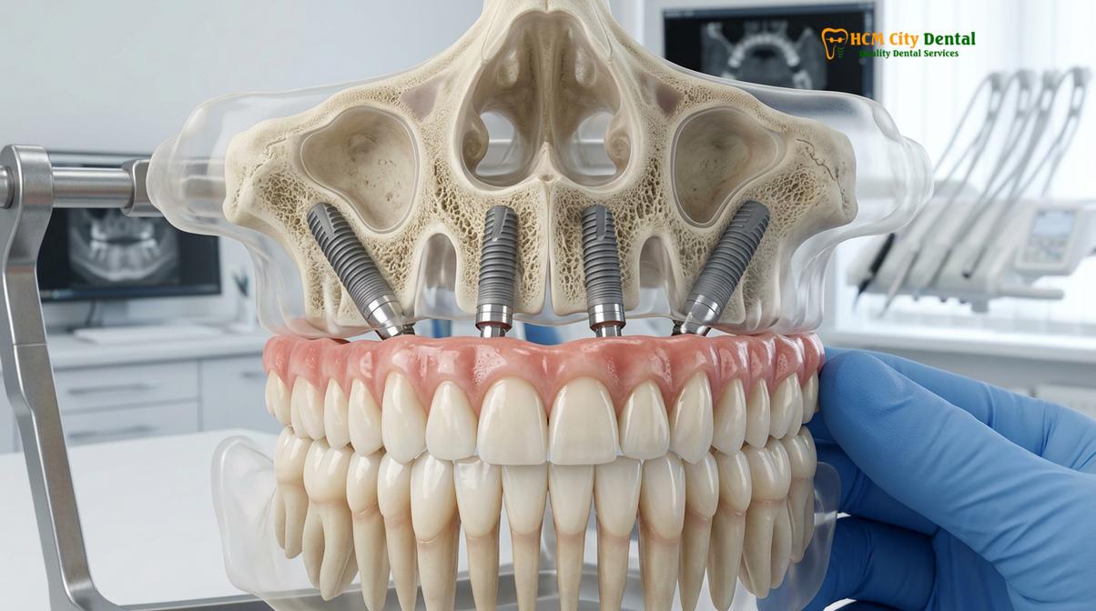 Digital 3D CBCT diagnostic planning for an All-on-4 full arch rehabilitation.