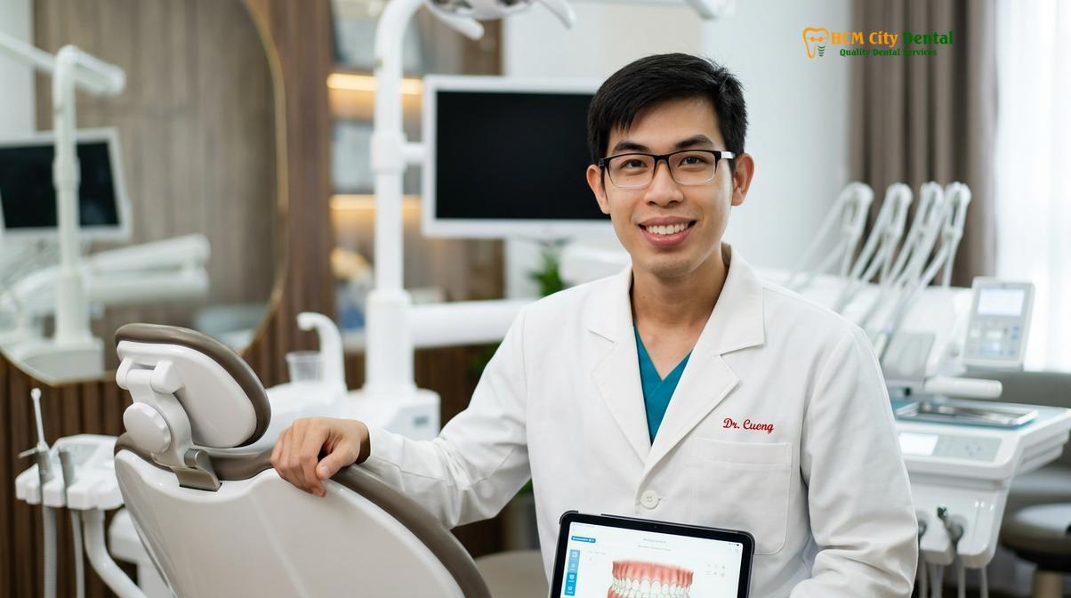 Dr. Nguyen Van Cuong DDS, Chief Clinical Director, providing expert care with a warm smile.