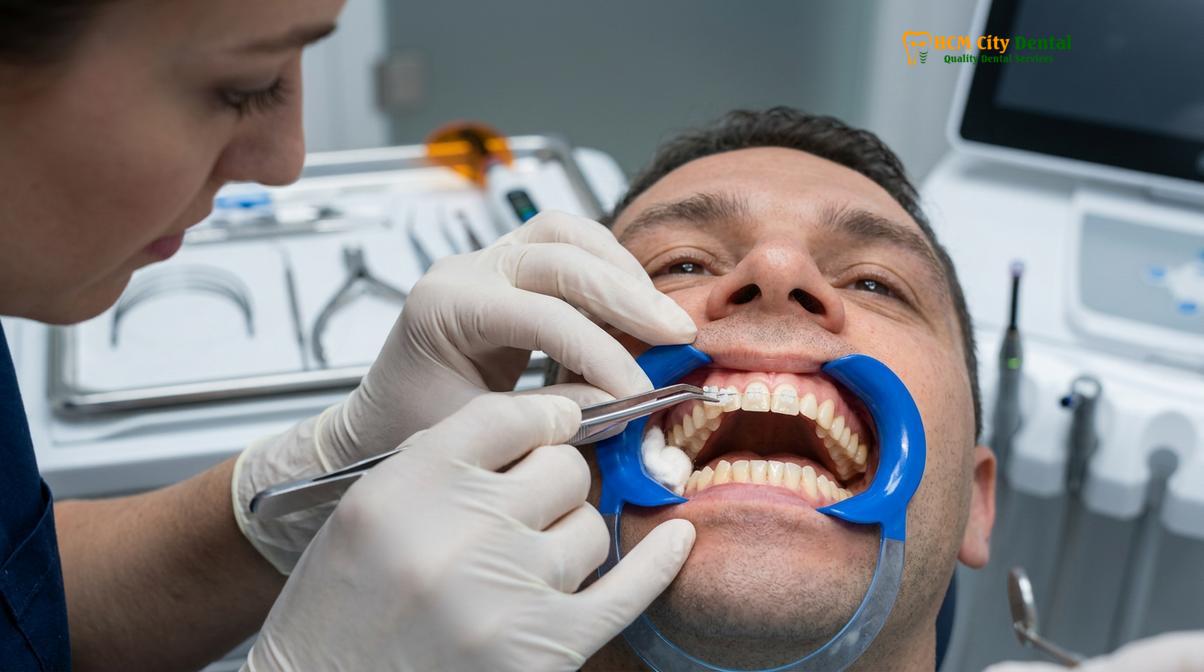 Precision placement of aesthetic ceramic brackets for adult orthodontic treatment.
