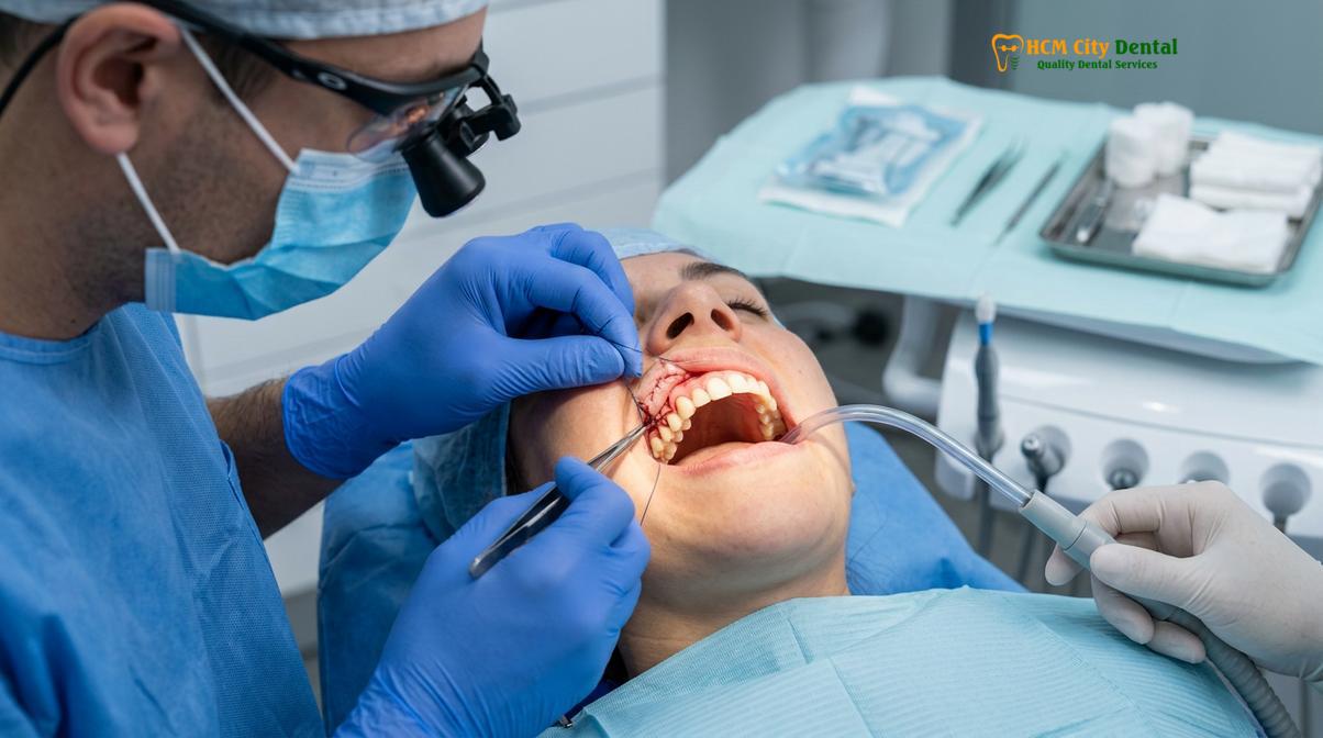 Microsurgical gum grafting techniques are utilized to restore receded gumlines and protect exposed roots.