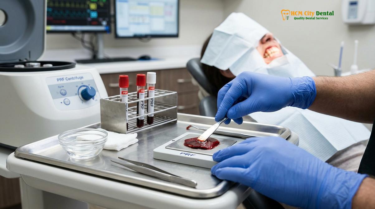 PRF (Platelet-Rich Fibrin) technology utilizes the patient's own growth factors to support healing.