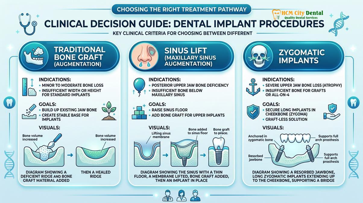 Clinical decision matrix for managing severe maxillary atrophy.