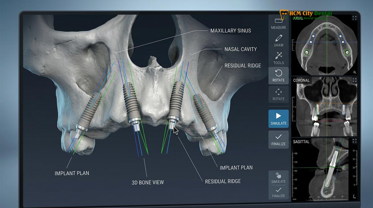 Digital 3D CBCT diagnostic planning for precise flapless implant placement.
