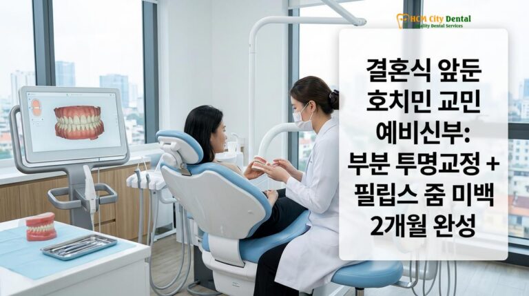 결혼식 앞둔 호치민 교민 예비신부: 부분 투명교정 + 필립스 줌 미백 2개월 완성 — 닥터 끄엉 원장 | HCMC Dental
