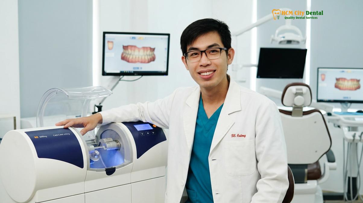 Dr. Nguyen Van Cuong oversees the digital CAD/CAM workflow for precision ceramic inlays.