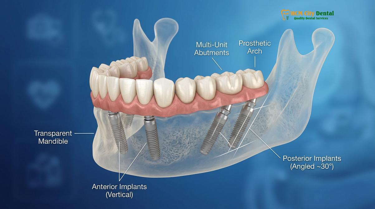 The All-on-4 protocol utilizes angled posterior implants to maximize contact with existing bone, which can often reduce the need for extensive graftin