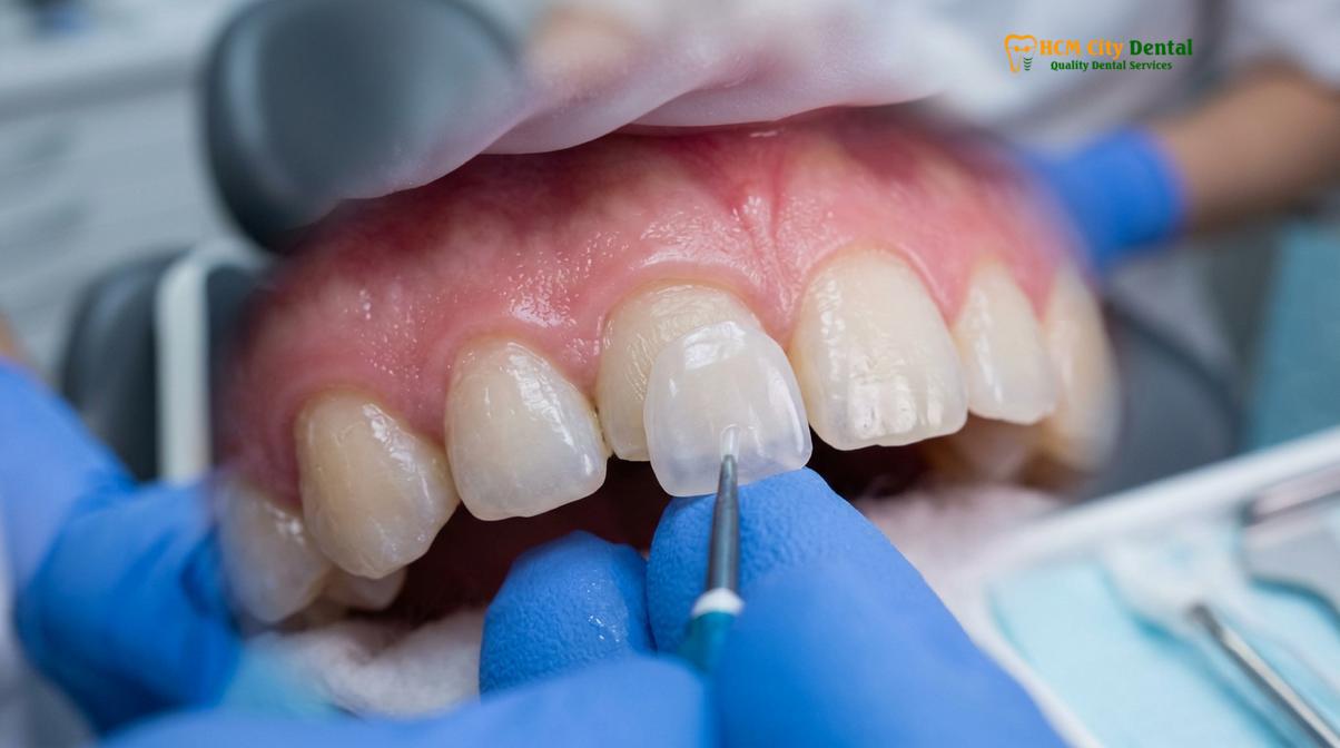 Clinical procedure illustration demonstrating the precision required for ultra-thin porcelain veneers.
